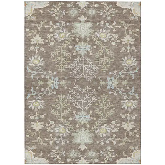 Taupe And Ivory Oriental Washable Indoor Outdoor Area Rug Photo 2