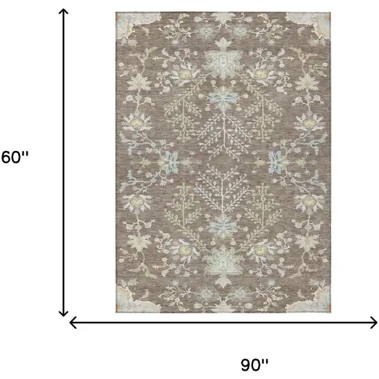 Taupe And Ivory Oriental Washable Indoor Outdoor Area Rug Photo 9