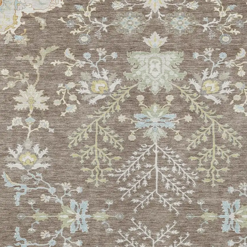 Taupe And Ivory Oriental Washable Indoor Outdoor Area Rug Photo 5