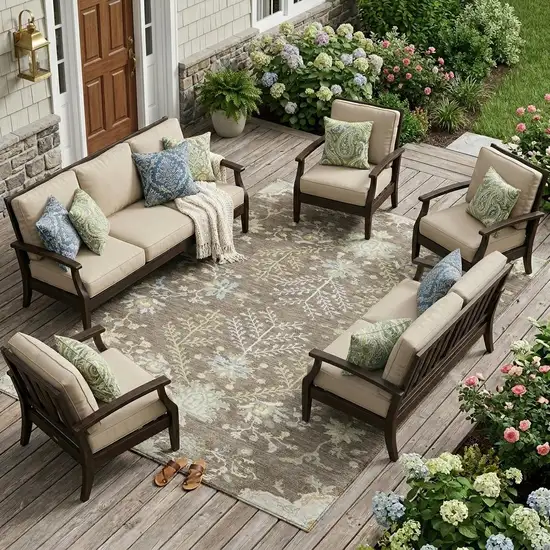 Taupe And Ivory Oriental Washable Indoor Outdoor Area Rug Photo 1