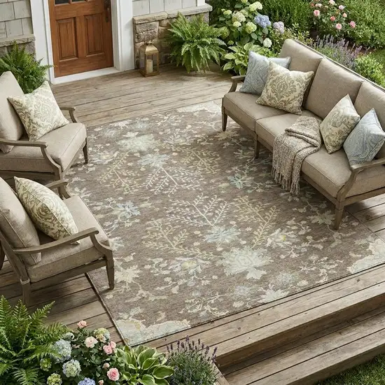 Taupe And Ivory Oriental Washable Indoor Outdoor Area Rug Photo 1