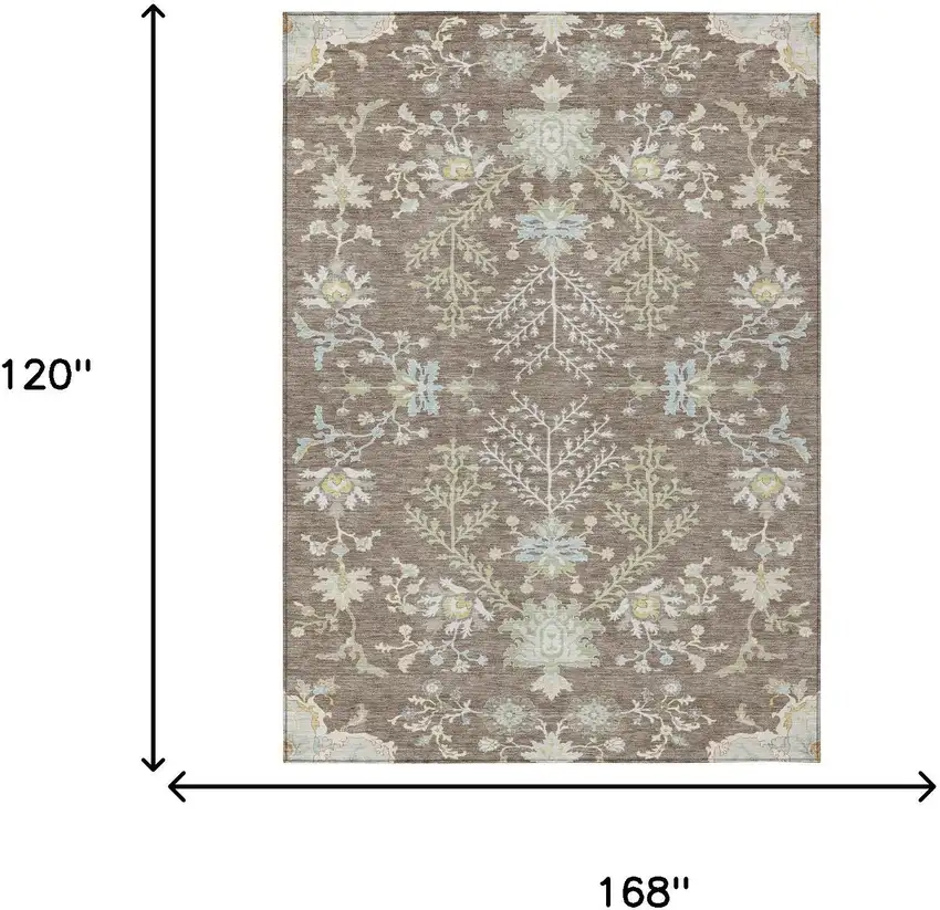 Taupe And Ivory Oriental Washable Indoor Outdoor Area Rug Photo 9