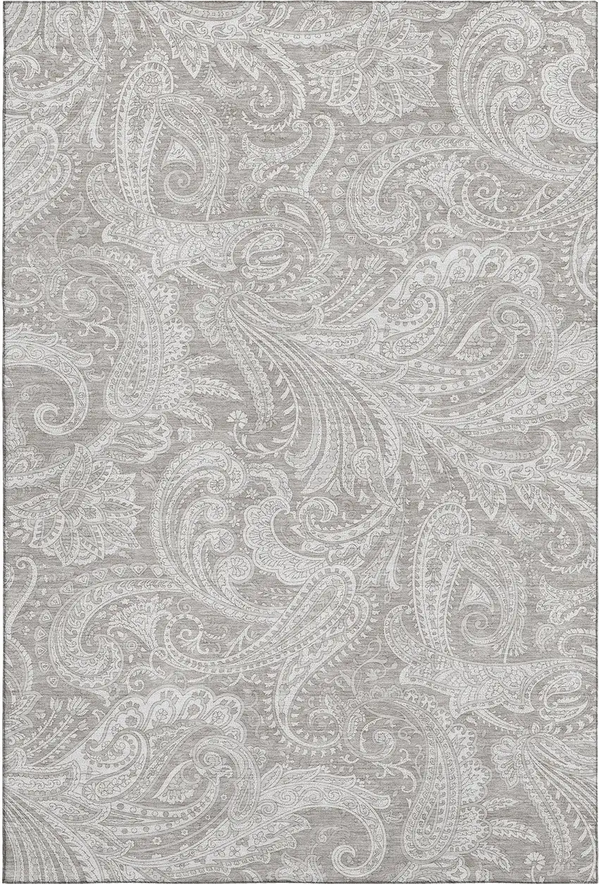 Taupe And Ivory Paisley Washable Area Rug With UV Protection Photo 1