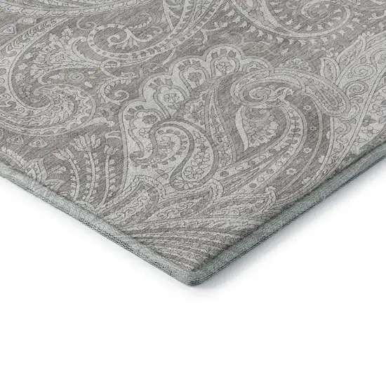Taupe And Ivory Paisley Washable Area Rug With UV Protection Photo 8