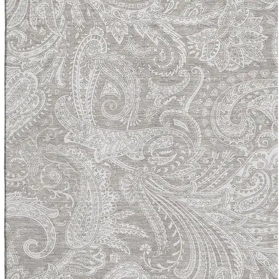 Taupe And Ivory Paisley Washable Area Rug With UV Protection Photo 4
