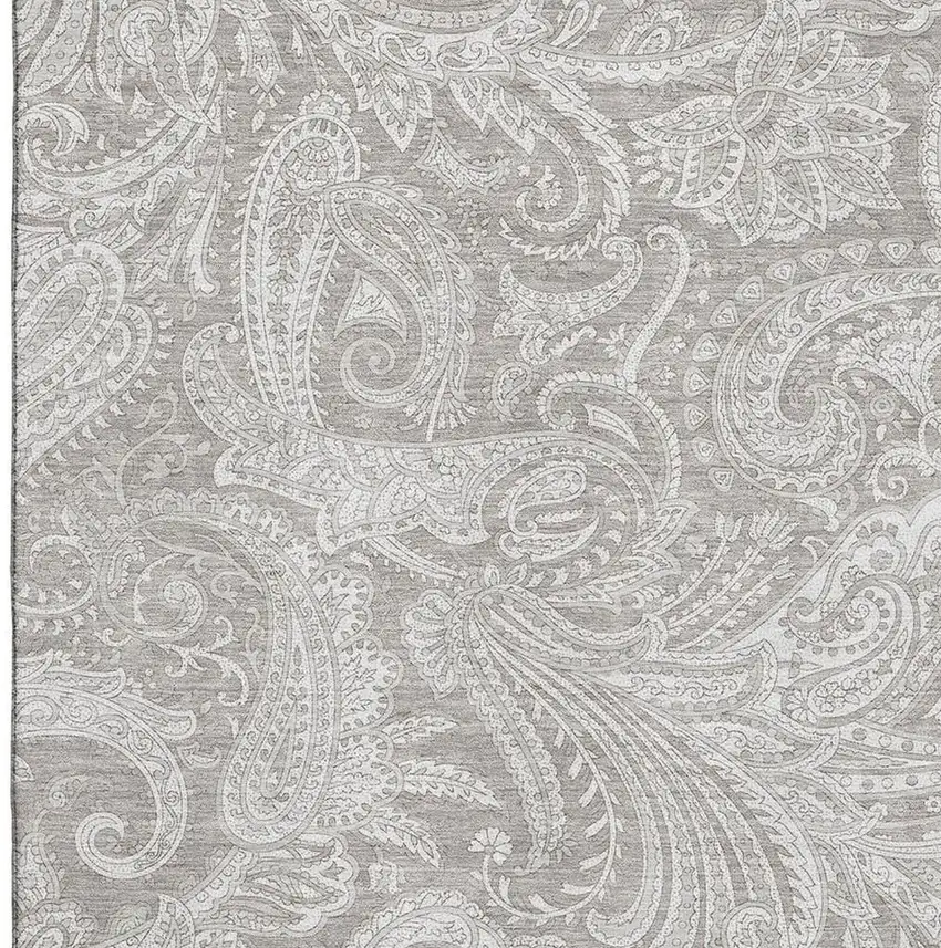 Taupe And Ivory Paisley Washable Area Rug With UV Protection Photo 4