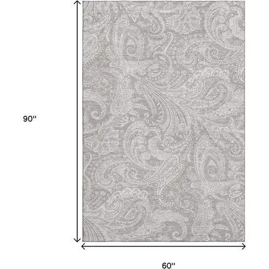 Taupe And Ivory Paisley Washable Area Rug With UV Protection Photo 3