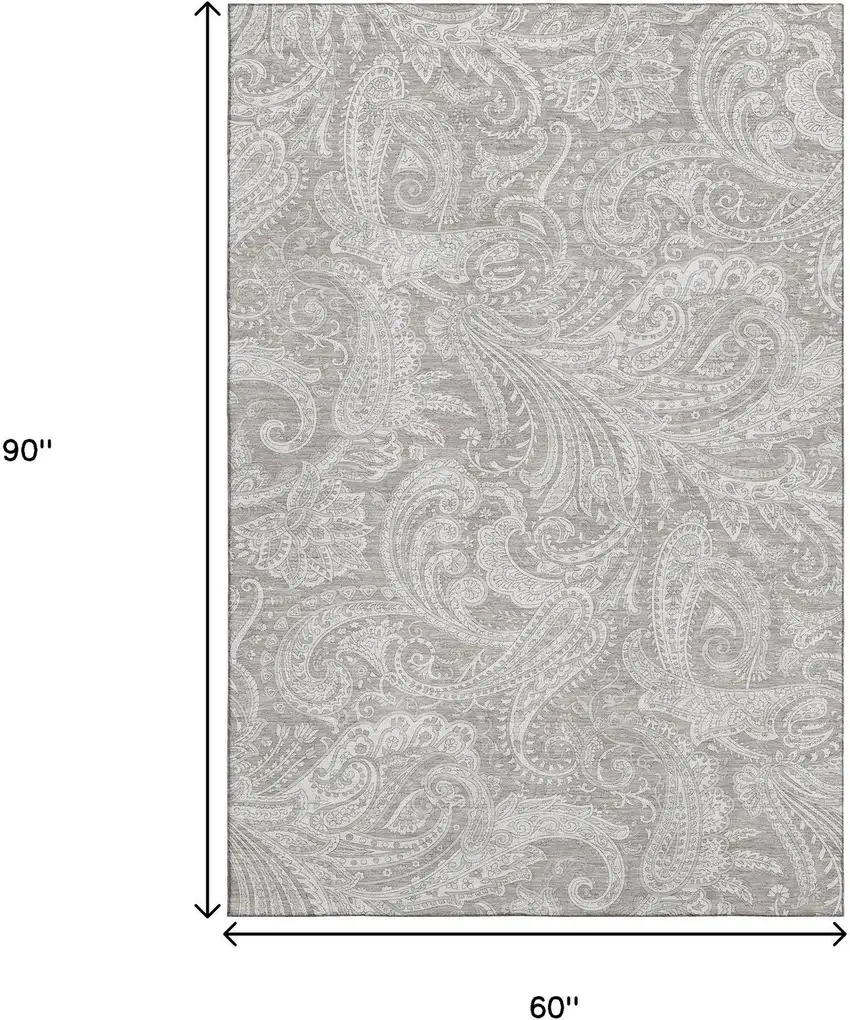 Taupe And Ivory Paisley Washable Area Rug With UV Protection Photo 6