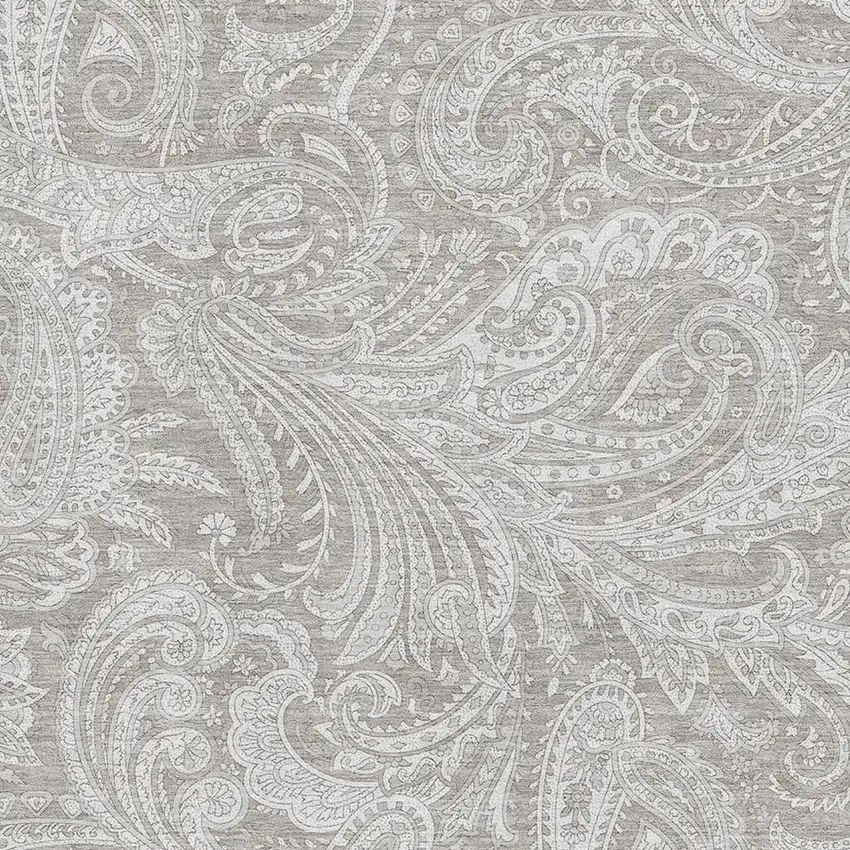 Taupe And Ivory Paisley Washable Area Rug With UV Protection Photo 4