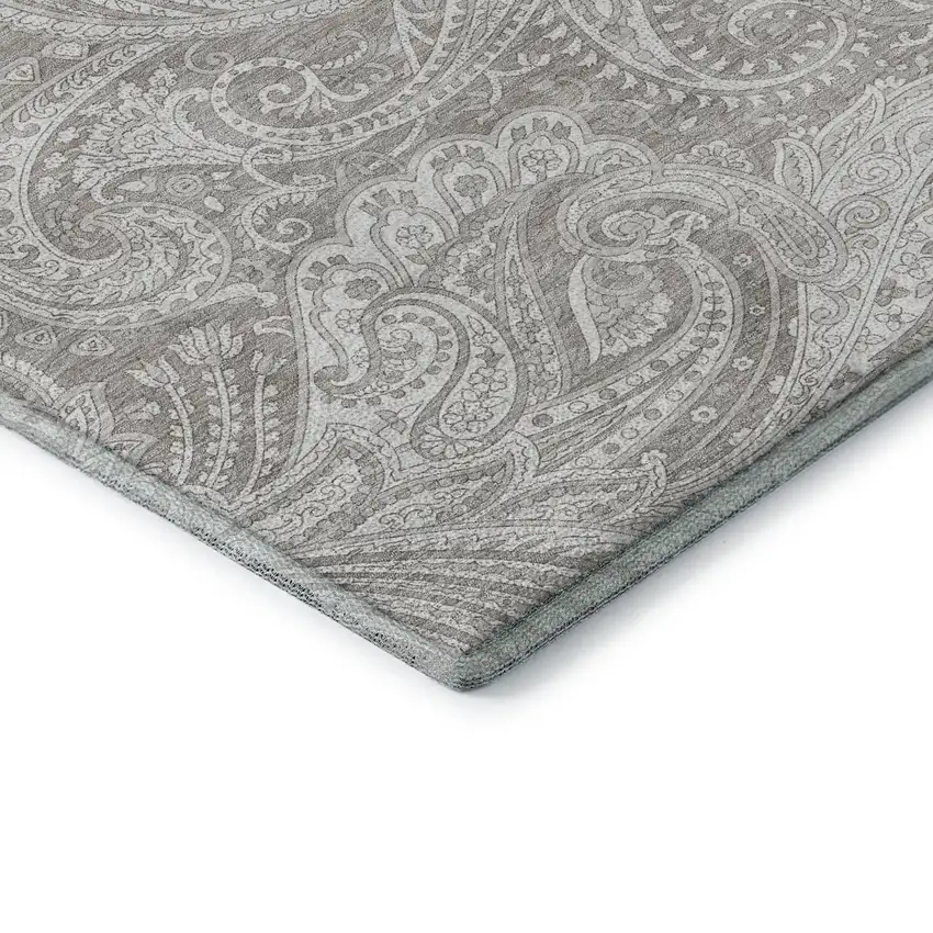 Taupe And Ivory Paisley Washable Area Rug With UV Protection Photo 9