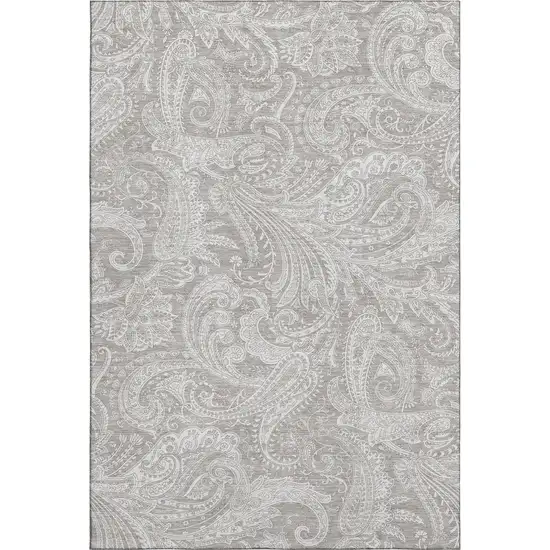 Taupe And Ivory Paisley Washable Area Rug With UV Protection Photo 2