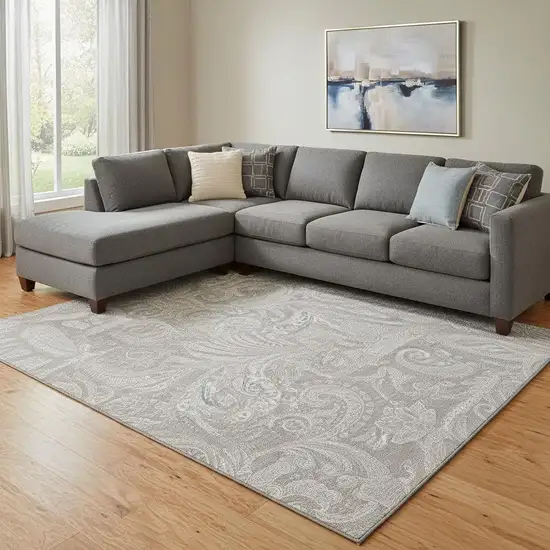 Taupe And Ivory Paisley Washable Area Rug With UV Protection Photo 1