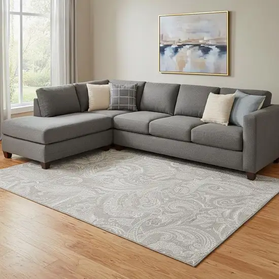 Taupe And Ivory Paisley Washable Area Rug With UV Protection Photo 1