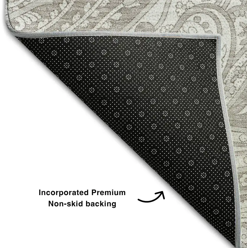 Taupe And Ivory Paisley Washable Area Rug With UV Protection Photo 6