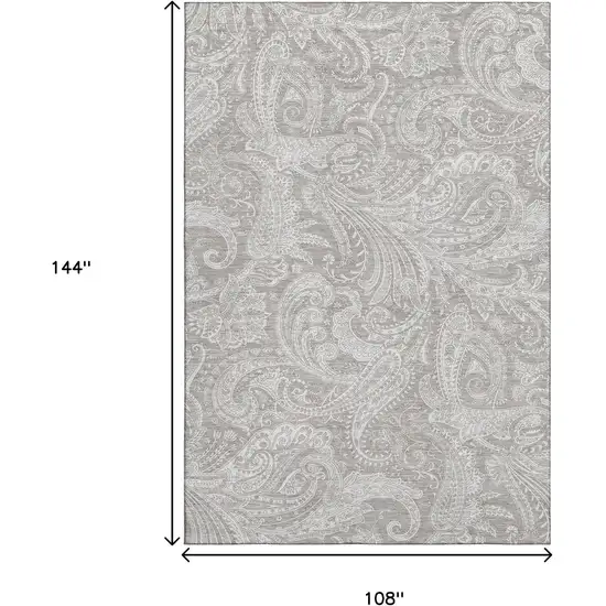 Taupe And Ivory Paisley Washable Area Rug With UV Protection Photo 7