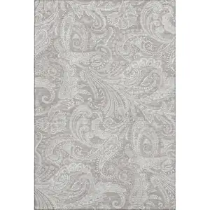 Photo of Taupe And Ivory Paisley Washable Area Rug With UV Protection