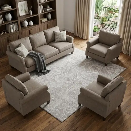 Taupe And Ivory Paisley Washable Area Rug With UV Protection Photo 1