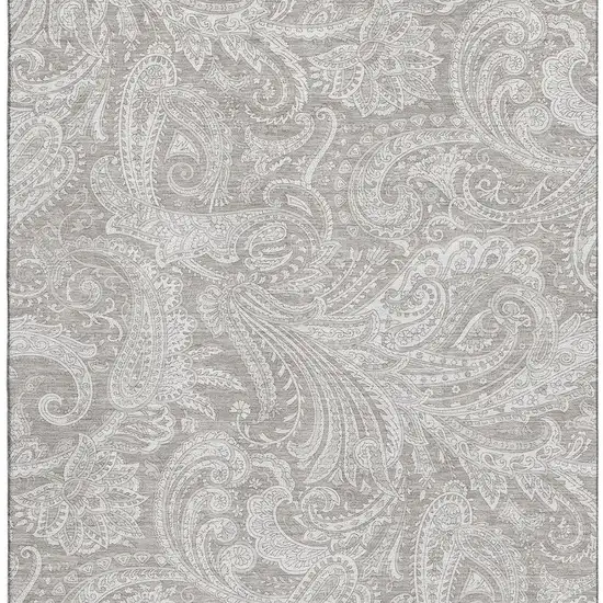 Taupe And Ivory Paisley Washable Area Rug With UV Protection Photo 3