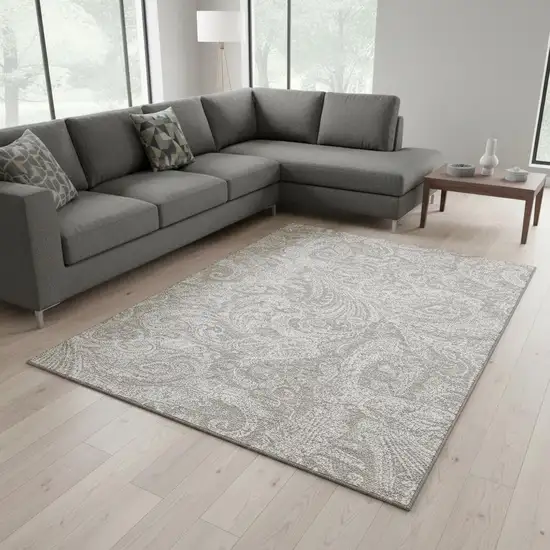 Taupe And Ivory Paisley Washable Area Rug With UV Protection Photo 3