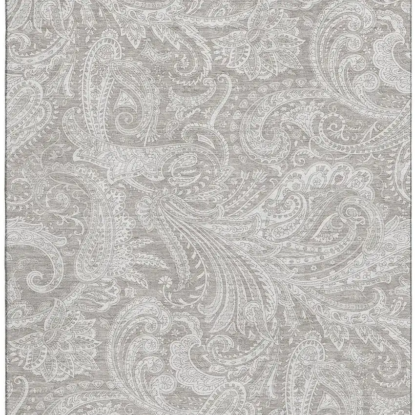 Taupe And Ivory Paisley Washable Area Rug With UV Protection Photo 5