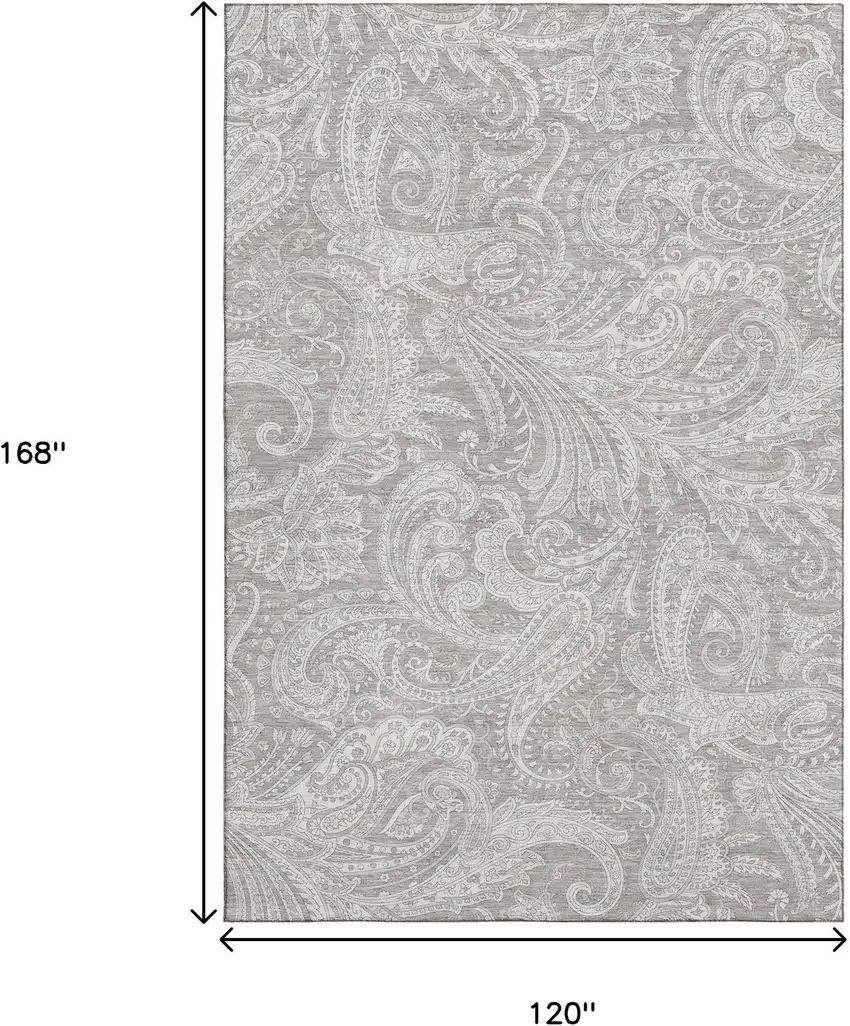 Taupe And Ivory Paisley Washable Area Rug With UV Protection Photo 6
