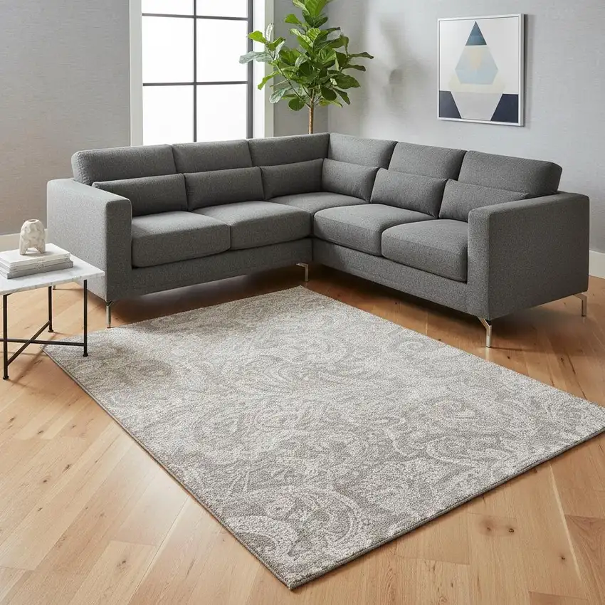 Taupe And Ivory Paisley Washable Area Rug With UV Protection Photo 1