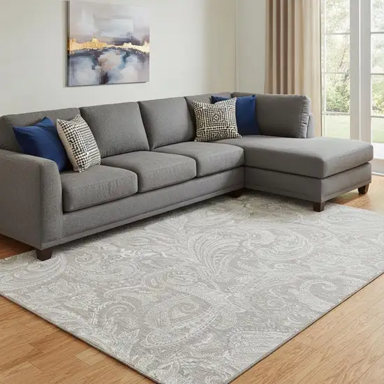 Taupe And Ivory Paisley Washable Area Rug With UV Protection Photo 1