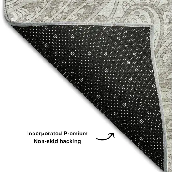 Taupe And Ivory Paisley Washable Area Rug With UV Protection Photo 7