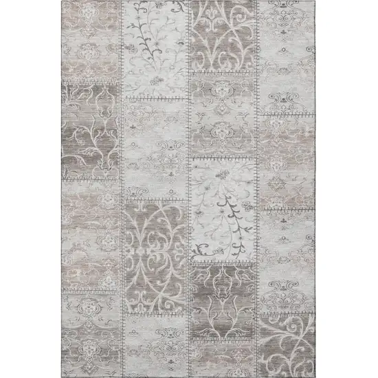 Taupe And Ivory Patchwork Washable Area Rug With UV Protection Photo 4