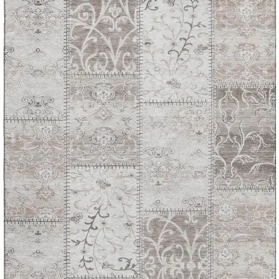 Taupe And Ivory Patchwork Washable Area Rug With UV Protection Photo 3
