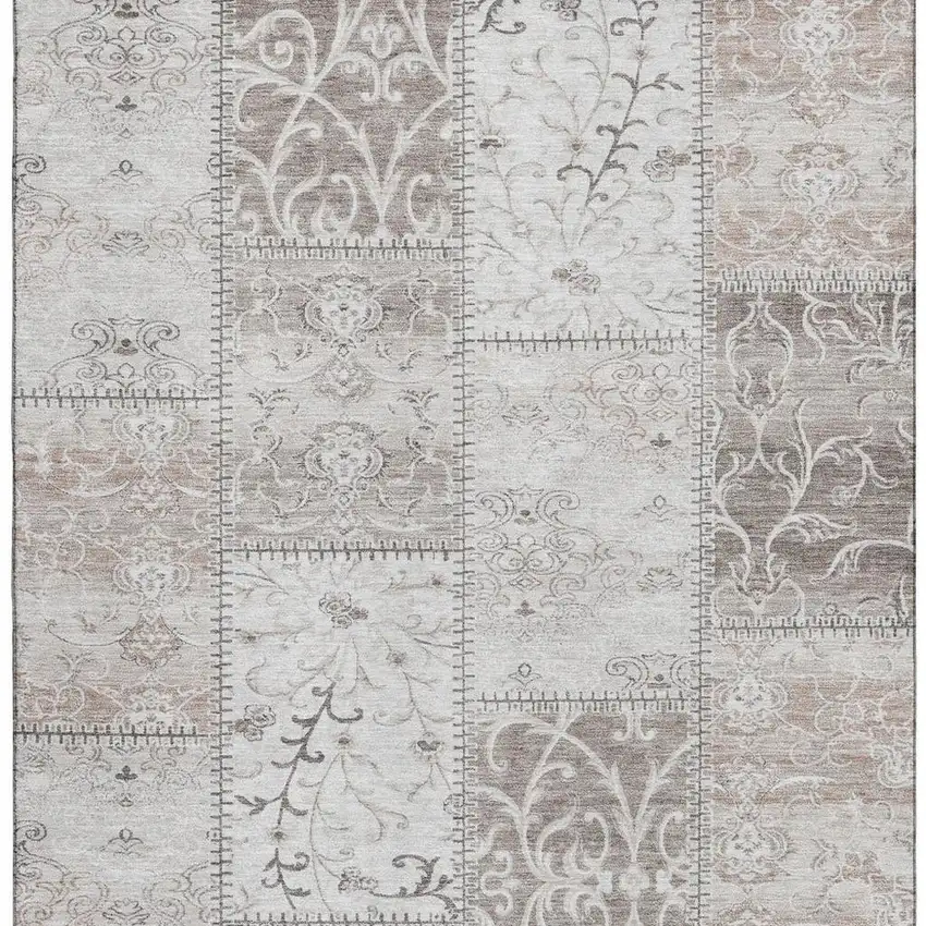 Taupe And Ivory Patchwork Washable Area Rug With UV Protection Photo 4