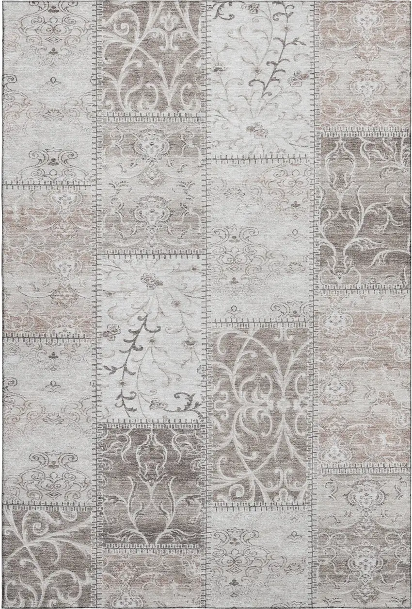 Taupe And Ivory Patchwork Washable Area Rug With UV Protection Photo 1