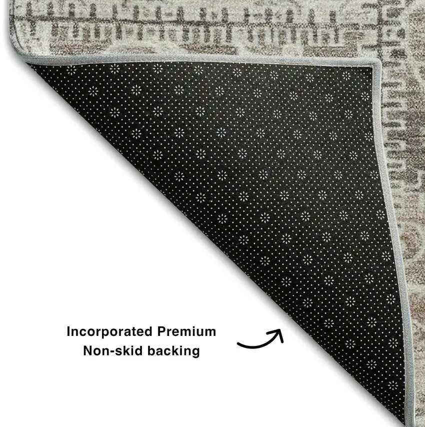 Taupe And Ivory Patchwork Washable Area Rug With UV Protection Photo 7