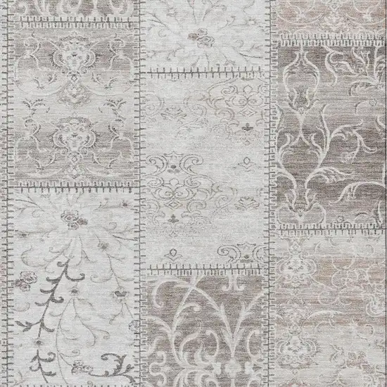 Taupe And Ivory Patchwork Washable Area Rug With UV Protection Photo 3