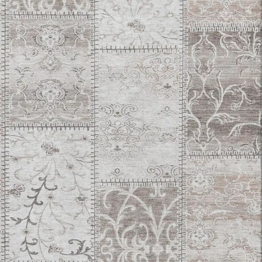 Taupe And Ivory Patchwork Washable Area Rug With UV Protection Photo 3