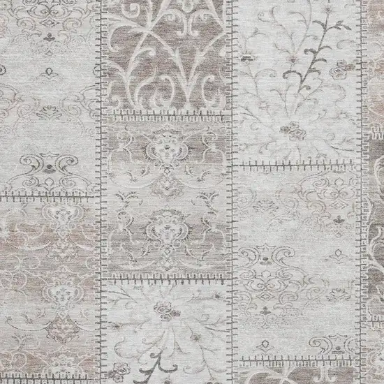 Taupe And Ivory Patchwork Washable Area Rug With UV Protection Photo 3