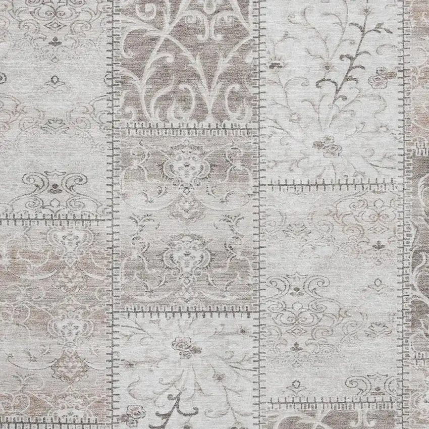 Taupe And Ivory Patchwork Washable Area Rug With UV Protection Photo 3