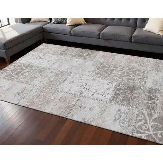 Taupe And Ivory Patchwork Washable Area Rug With UV Protection Photo 2