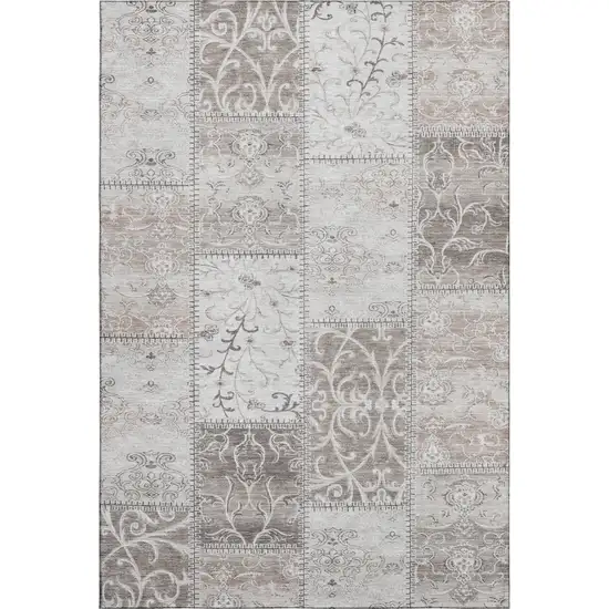 Taupe And Ivory Patchwork Washable Area Rug With UV Protection Photo 1