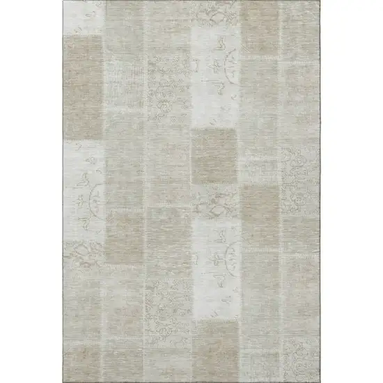 Taupe And Ivory Patchwork Washable Area Rug With UV Protection Photo 3