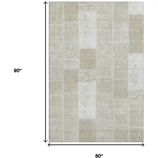 Taupe And Ivory Patchwork Washable Area Rug With UV Protection Photo 3