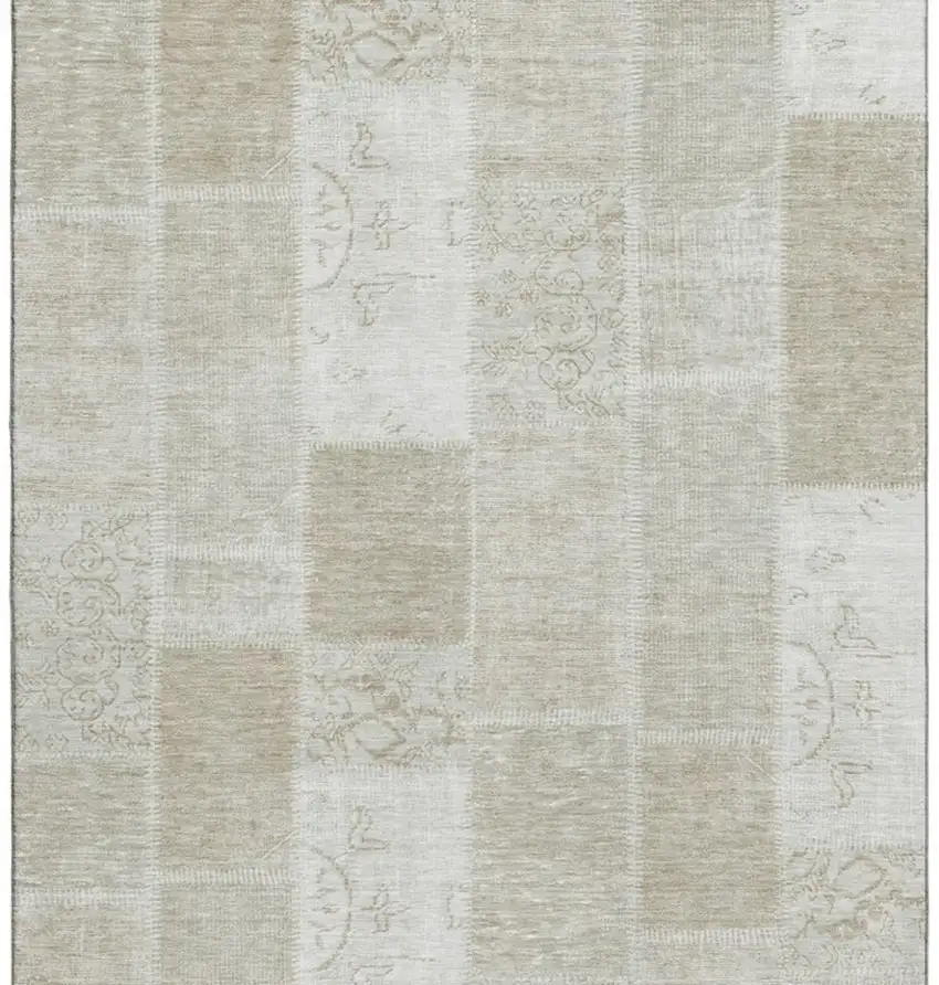 Taupe And Ivory Patchwork Washable Area Rug With UV Protection Photo 2