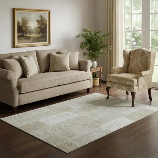 Taupe And Ivory Patchwork Washable Area Rug With UV Protection Photo 1