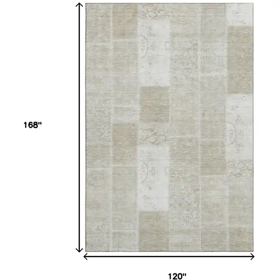 Taupe And Ivory Patchwork Washable Area Rug With UV Protection Photo 3