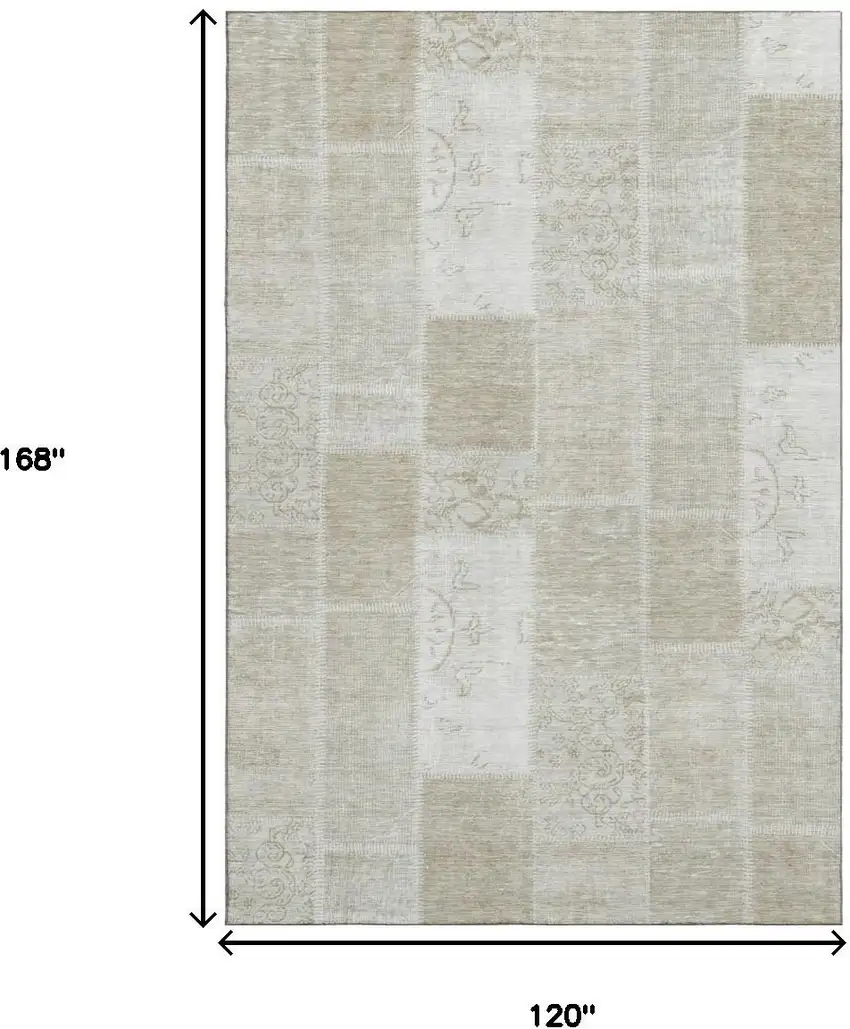 Taupe And Ivory Patchwork Washable Area Rug With UV Protection Photo 3