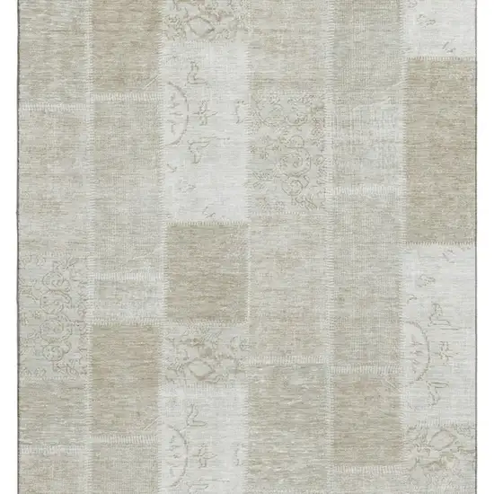 Taupe And Ivory Patchwork Washable Area Rug With UV Protection Photo 3