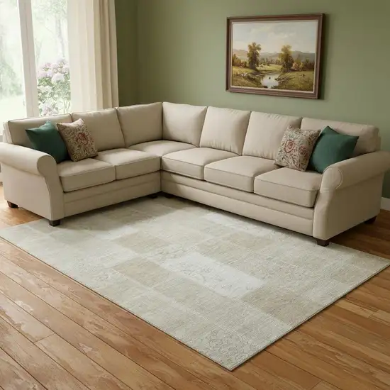 Taupe And Ivory Patchwork Washable Area Rug With UV Protection Photo 1