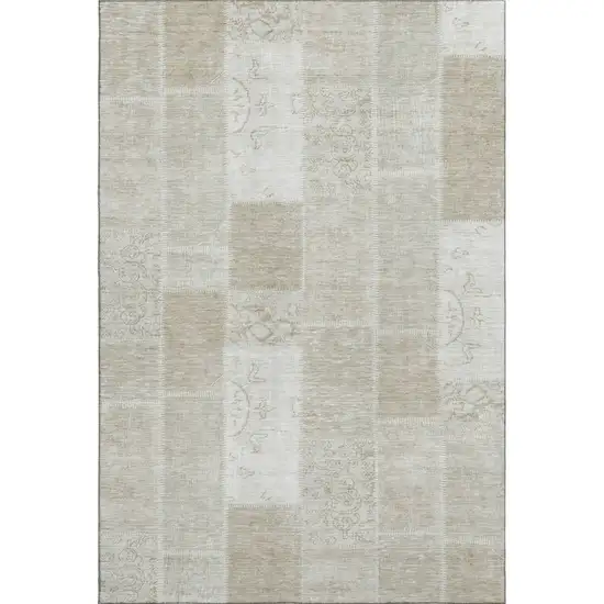 Taupe And Ivory Patchwork Washable Area Rug With UV Protection Photo 1