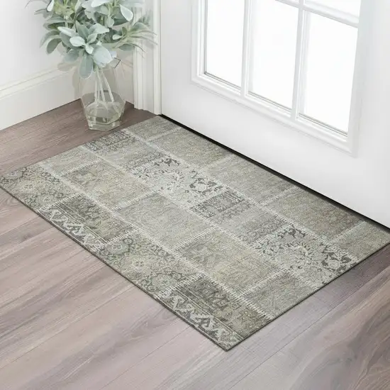Taupe And Ivory Patchwork Washable Area Rug With UV Protection Photo 1