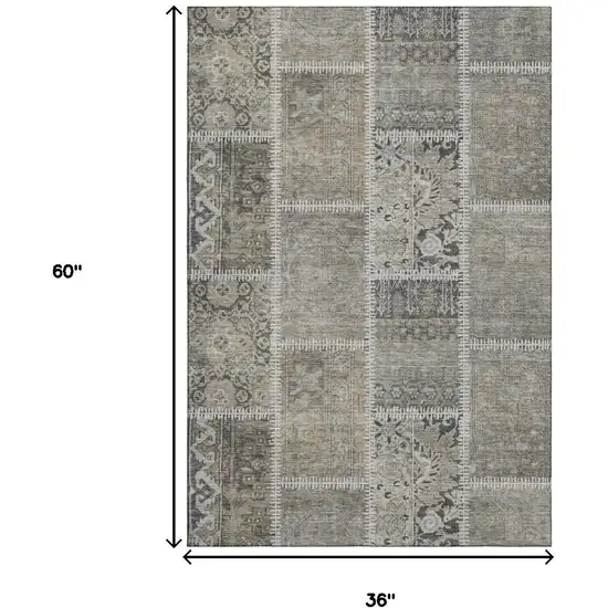 Taupe And Ivory Patchwork Washable Area Rug With UV Protection Photo 9